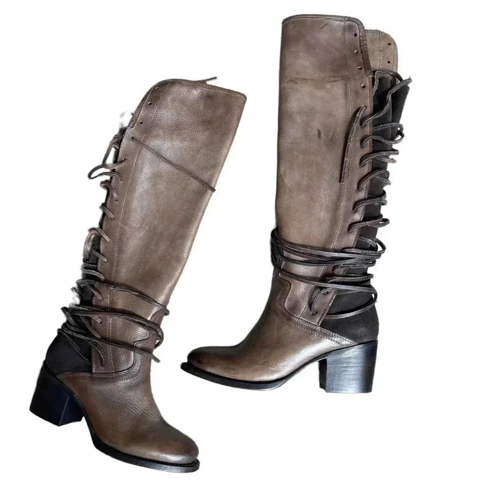 NEW Freebird Coal Grey Leather Lace Up Boots Size 6 - Picture 2 of 5